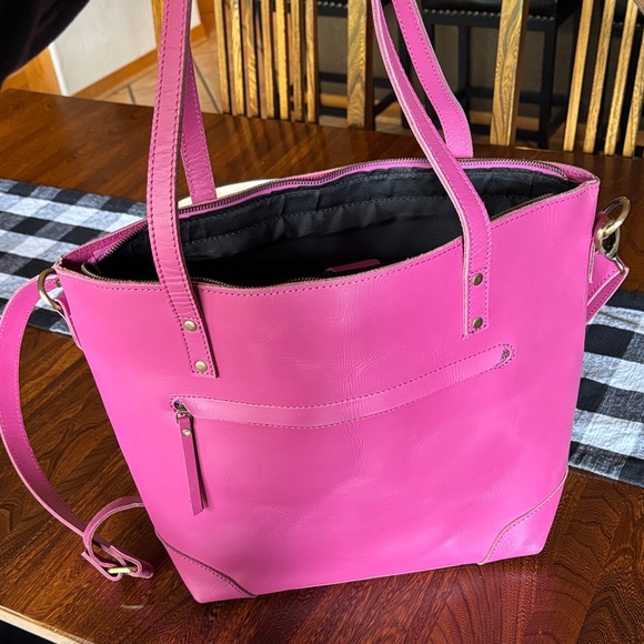 Denver Leather Craft Buffalo Leather Fuchsia Marilyn Tote Bag - Picture 2 of 16